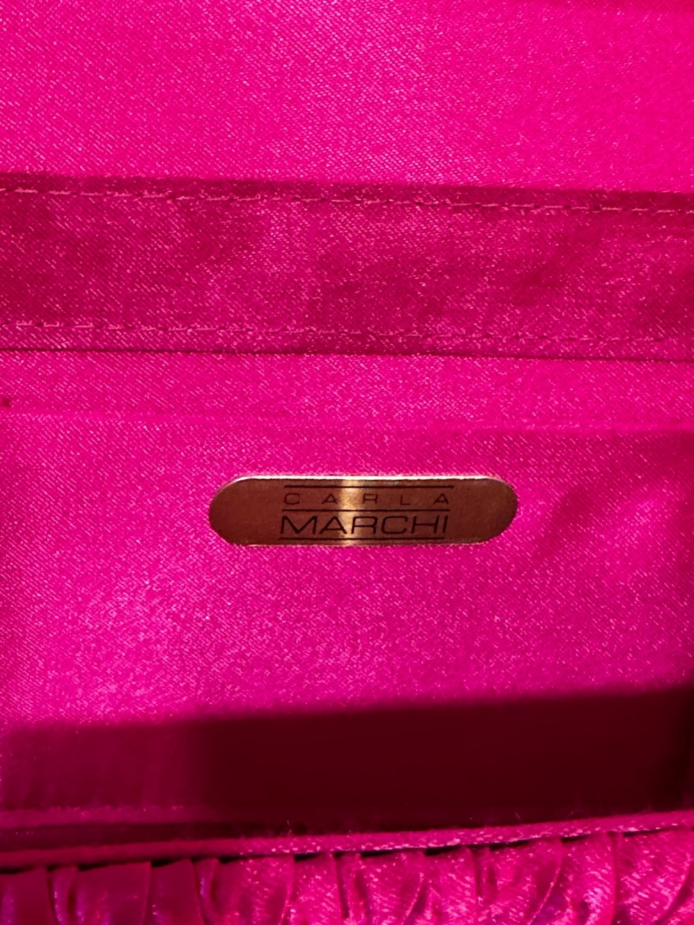 VTG 1980s-90s Carla Marchi Fuchsia Hot Pink Crinkle Pleat Satin Evening Bag - Picture 3 of 10